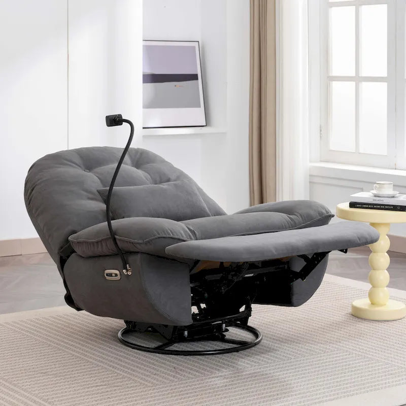 Poltrona Reclinabile Girevole Elettrica con Caricatore USB e Lettore Musicale Bluetooth
