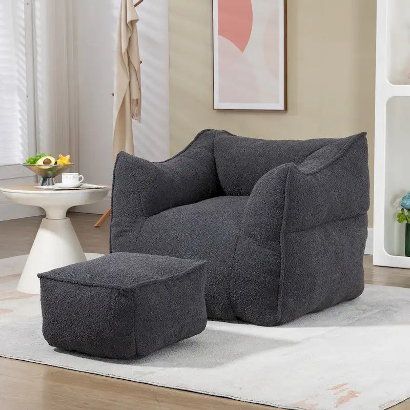 Poltrona sacco quadrata in bouclé multicolore con pouf, senza braccioli, 1-2 persone