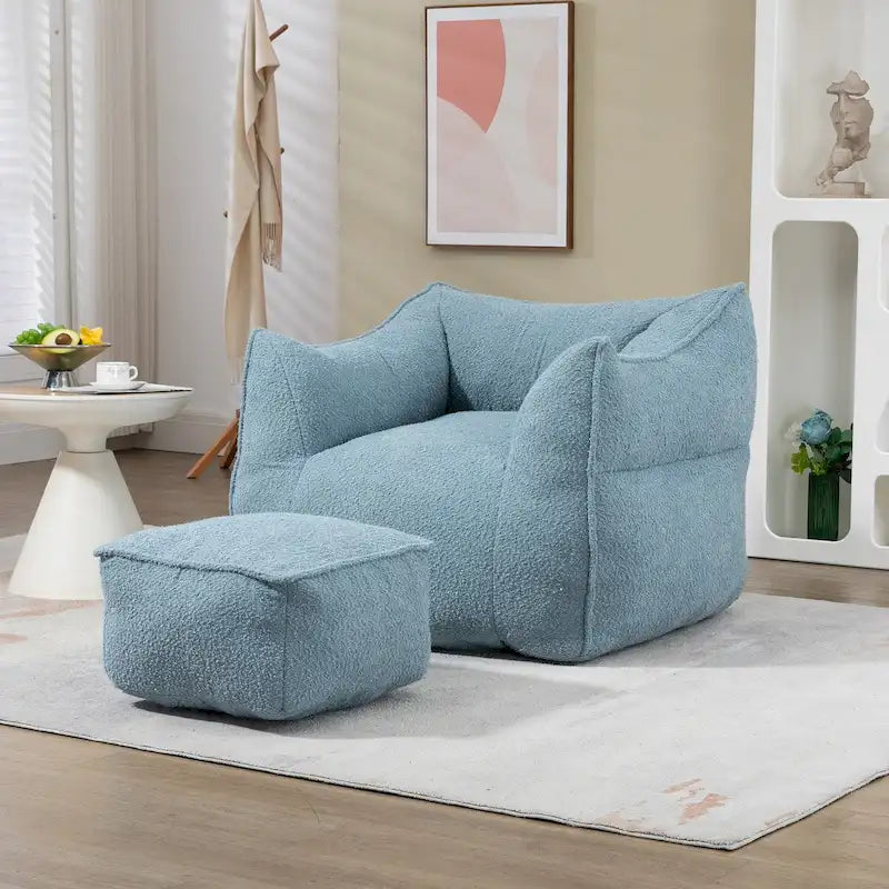 Poltrona sacco quadrata in bouclé multicolore con pouf, senza braccioli, 1-2 persone