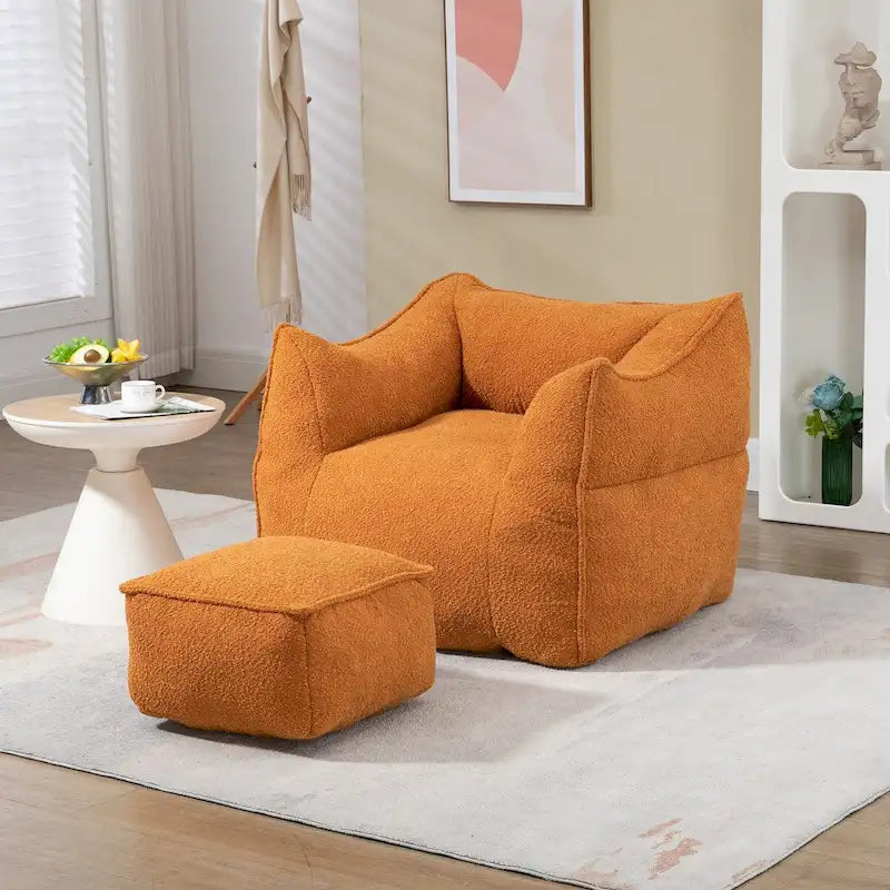 Poltrona sacco quadrata in bouclé multicolore con pouf, senza braccioli, 1-2 persone