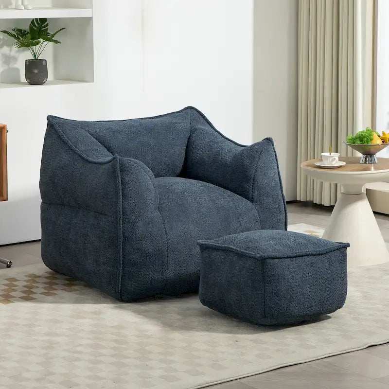 Poltrona sacco quadrata in bouclé multicolore con pouf, senza braccioli, 1-2 persone