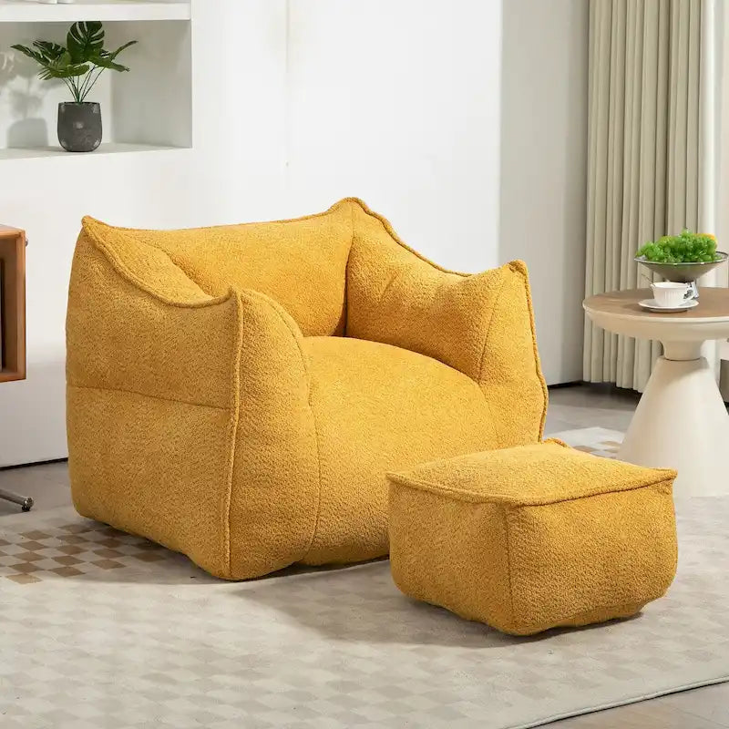 Poltrona sacco quadrata in bouclé multicolore con pouf, senza braccioli, 1-2 persone
