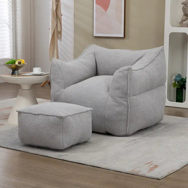 Poltrona sacco quadrata in bouclé multicolore con pouf, senza braccioli, 1-2 persone