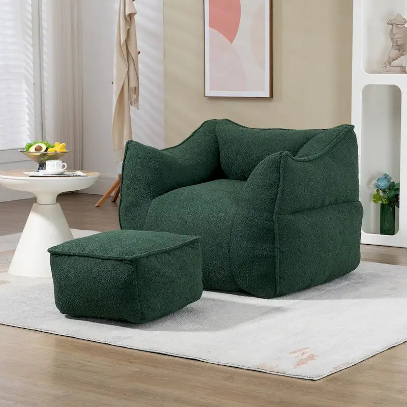 Poltrona sacco quadrata in bouclé multicolore con pouf, senza braccioli, 1-2 persone