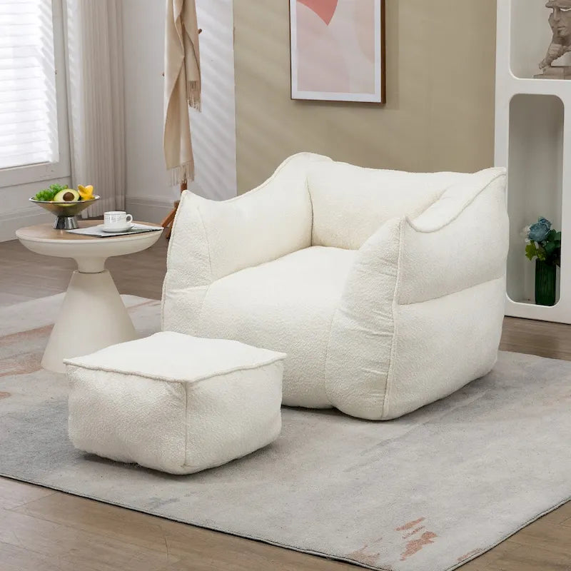 Poltrona sacco quadrata in bouclé multicolore con pouf, senza braccioli, 1-2 persone