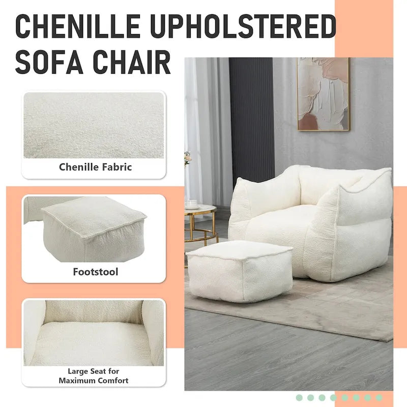 Poltrona sacco quadrata in bouclé multicolore con pouf, senza braccioli, 1-2 persone