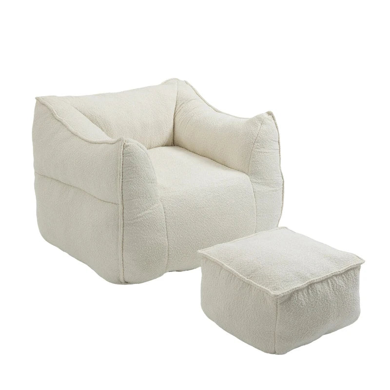 Poltrona sacco quadrata in bouclé multicolore con pouf, senza braccioli, 1-2 persone