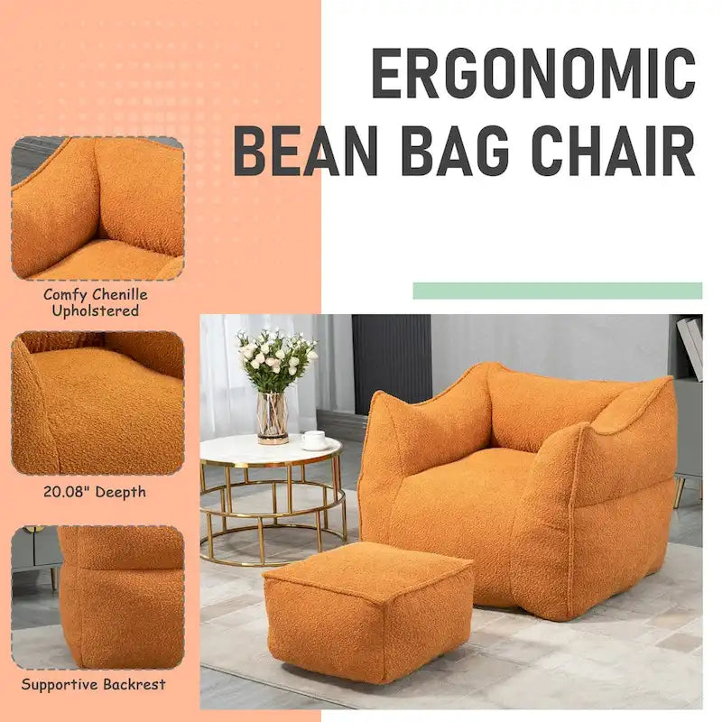Poltrona sacco quadrata in bouclé multicolore con pouf, senza braccioli, 1-2 persone