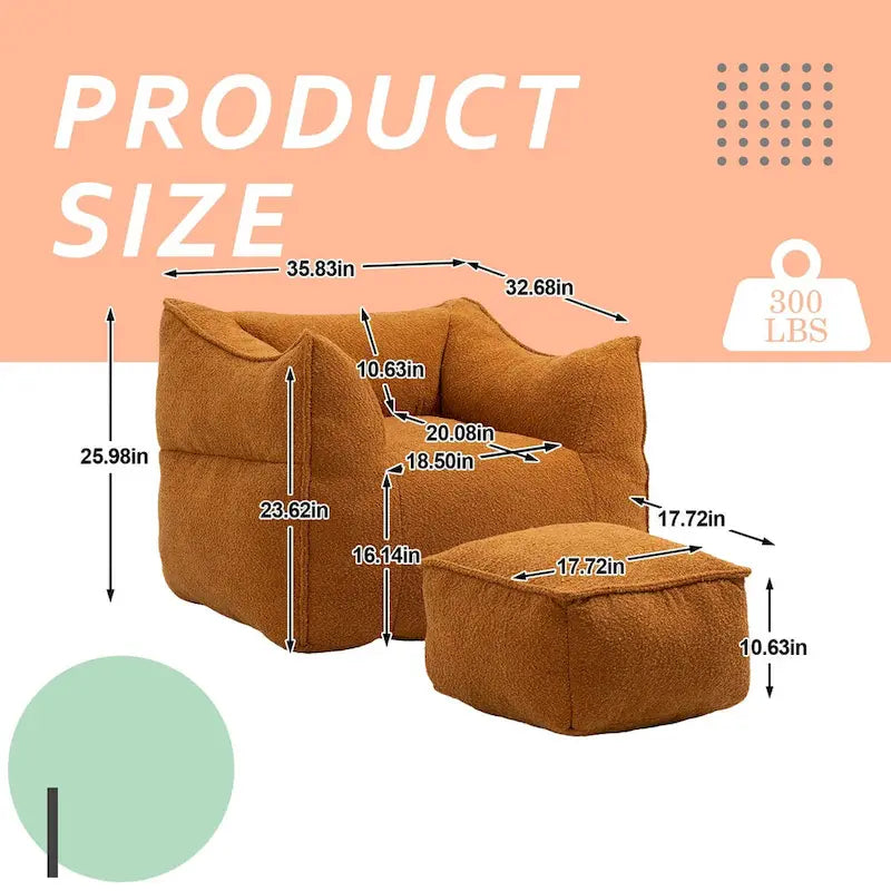 Poltrona sacco quadrata in bouclé multicolore con pouf, senza braccioli, 1-2 persone