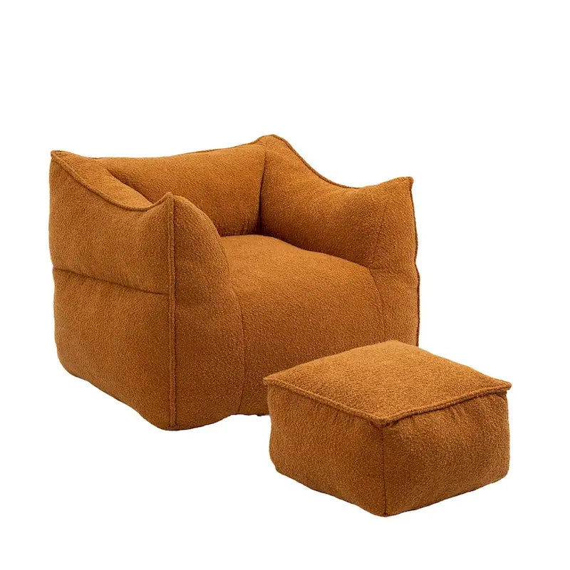 Poltrona sacco quadrata in bouclé multicolore con pouf, senza braccioli, 1-2 persone