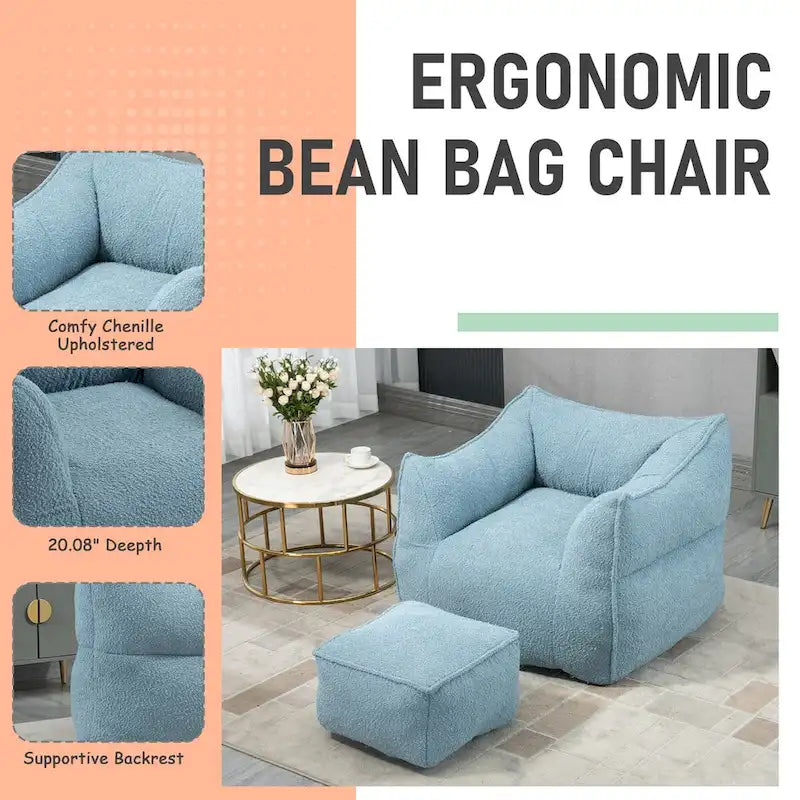 Poltrona sacco quadrata in bouclé multicolore con pouf, senza braccioli, 1-2 persone