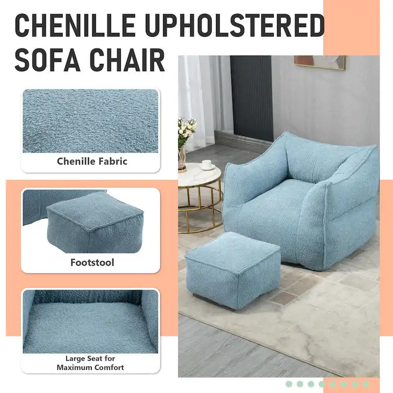 Poltrona sacco quadrata in bouclé multicolore con pouf, senza braccioli, 1-2 persone