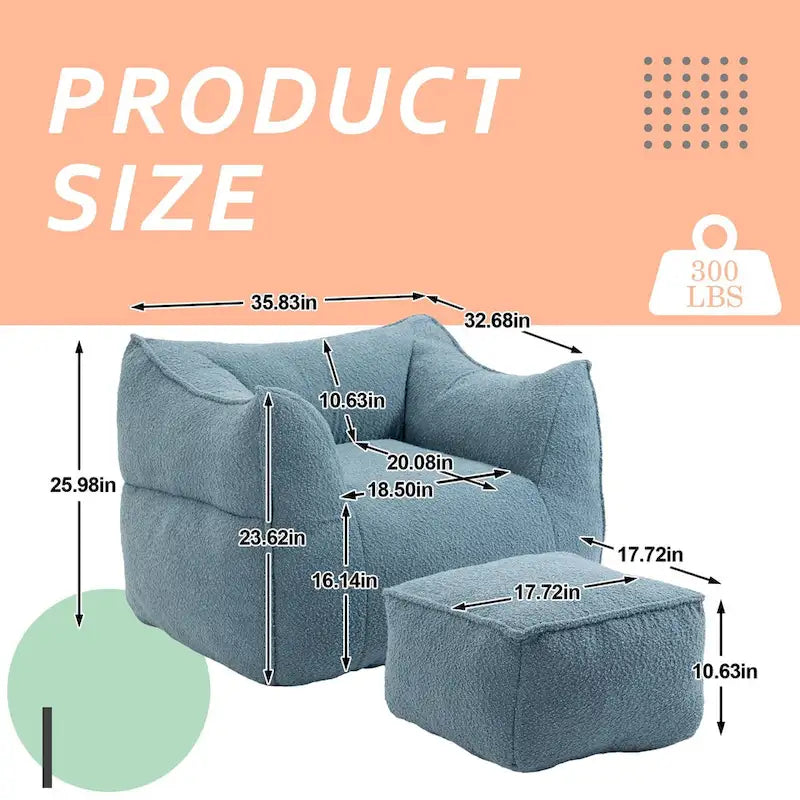Poltrona sacco quadrata in bouclé multicolore con pouf, senza braccioli, 1-2 persone