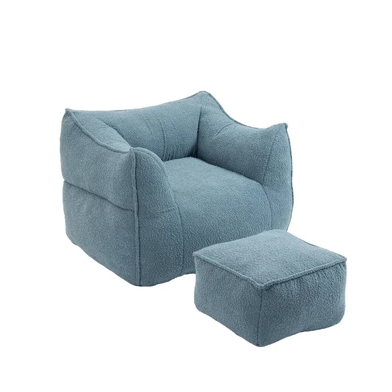 Poltrona sacco quadrata in bouclé multicolore con pouf, senza braccioli, 1-2 persone