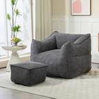 Poltrona sacco quadrata in bouclé multicolore con pouf, senza braccioli, 1-2 persone