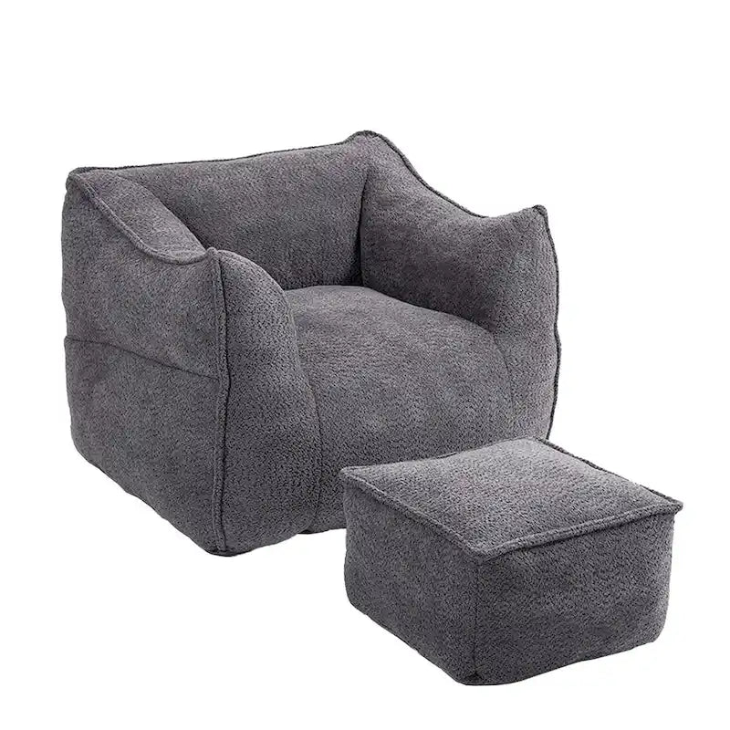Poltrona sacco quadrata in bouclé multicolore con pouf, senza braccioli, 1-2 persone