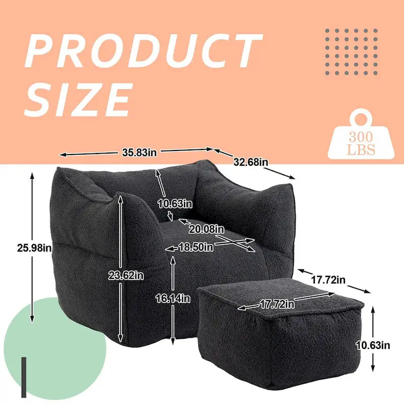 Poltrona sacco quadrata in bouclé multicolore con pouf, senza braccioli, 1-2 persone