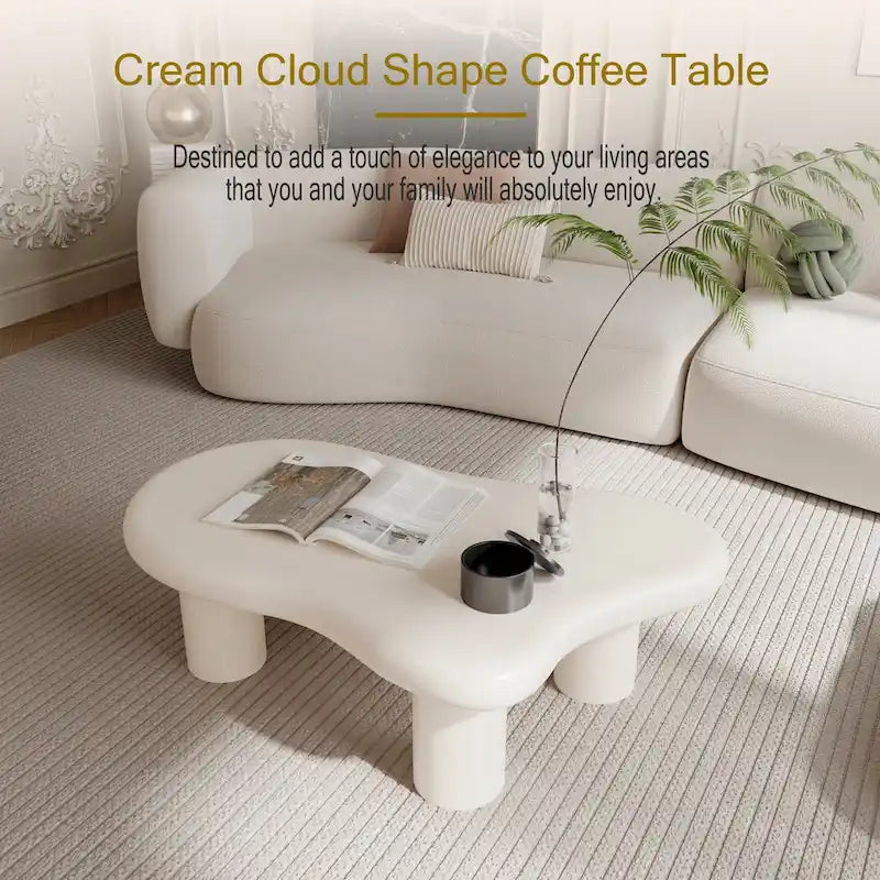 Tavolino da Caffè a Forma di Nuvola, Nero Opaco / Bianco Crema, 40L / 47L, 1 Posto