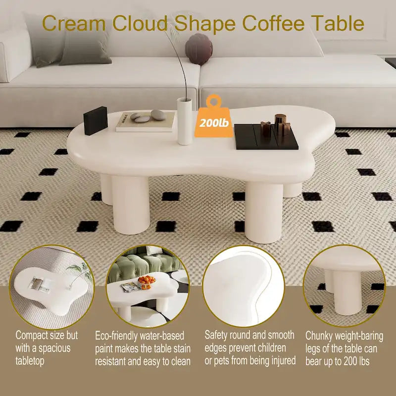 Tavolino da Caffè a Forma di Nuvola, Nero Opaco / Bianco Crema, 40L / 47L, 1 Posto