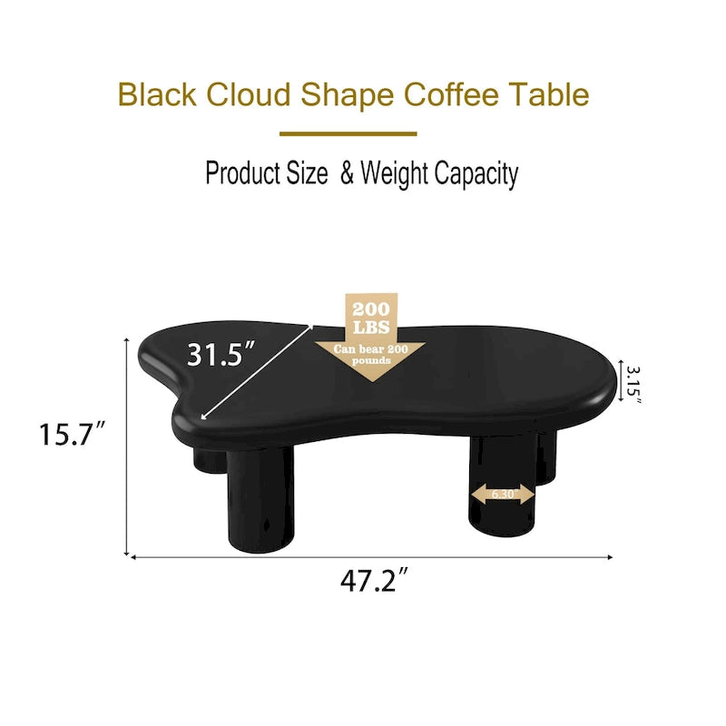 Tavolino da Caffè a Forma di Nuvola, Nero Opaco / Bianco Crema, 40L / 47L, 1 Posto