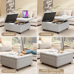 Pouf contenitore quadrato in pelle sintetica PU grigio chiaro, 1–2 persone